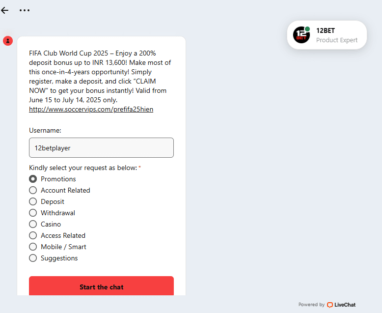 12bet live chat front